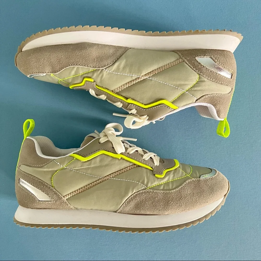 Schutz‎ Penny Quilted Grey & Green Trendy Retro Lace Up Sneakers